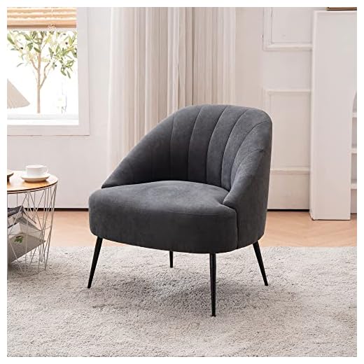 Tmsan Accent Chair for Living Room, Morden Vanity Chairs for Makeup Room, Bedroom, Flax Fabric Upholstered Sofa Armchair, Dark Grey