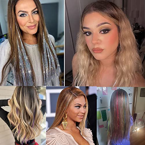 Bestaphrohair 16 Colors Hair Tinsel Kit With Tools 3200 Strands Glitter Tinsel Hair Extensions Heat Resistant Sparkling Shiny Fairy Hair Accessories For Women Girl Kids 47Inch thumb #5