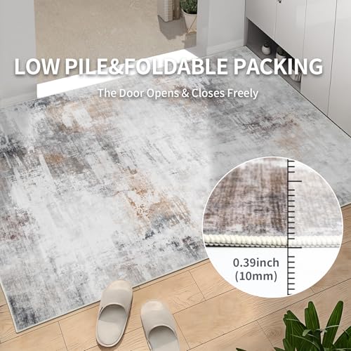 Dotiiorug Modern Abstract Washable Area Rug for Living Room,Low Pile 8x10 Non Slip Carpet Non-Shedding Area Rug Soft Indoor Stain Resistant Rug Brown/Beige — view 5