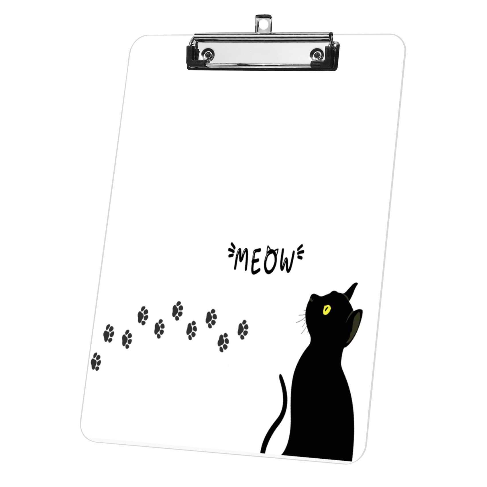 Black Cat Paw Plastic Clipboard Acrylic Clipboard with Silver Low Profile Clip A4 Letter Size Clip Board Fashion Design Decor Office Stationary Gift for Students Teachers Nurses Classroom Office Home