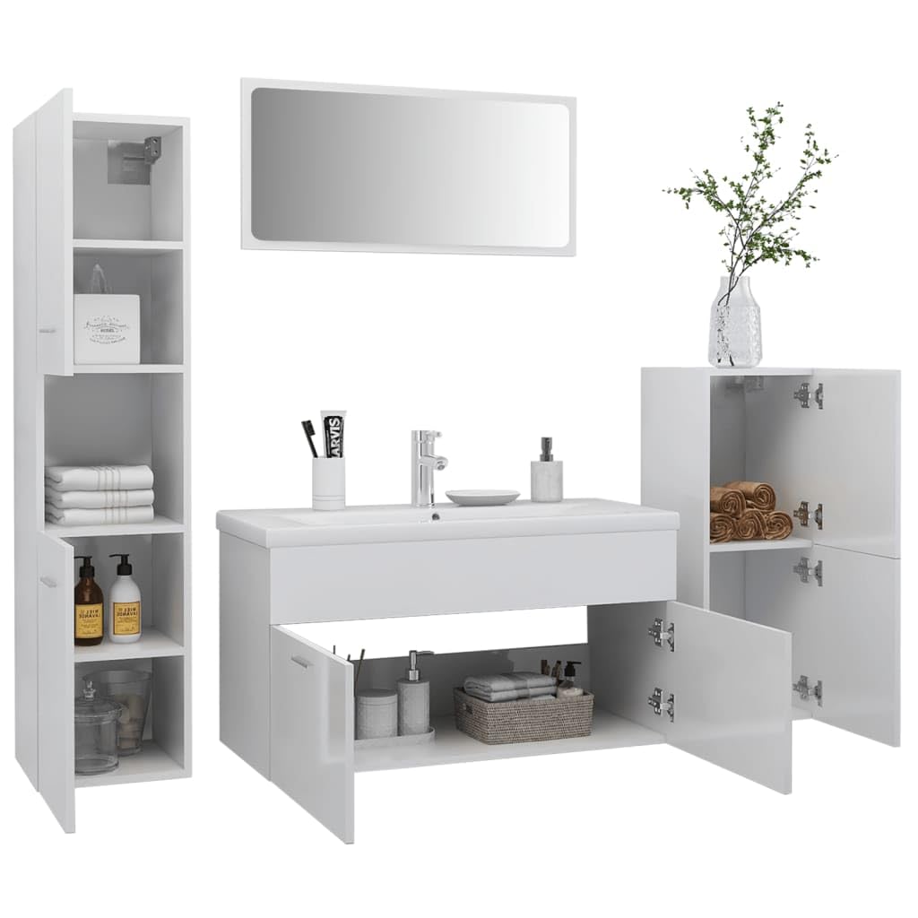 Artículos para el hogar, juego de muebles de baño, madera de ingeniería blanca brillante, muebles de traje