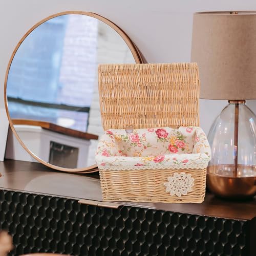 Panier rectangulaire pour organisation de maison boîte de rangement osier tressé avec couvercle