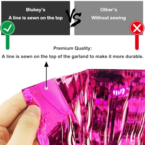 Image of Foil Fringe Garland - Pack of 3- Metallic Parade Floats Skirting Tinsel Streamers Banner for Birthday Wedding Dec 4th of July Homecoming Float (Fuchsia)