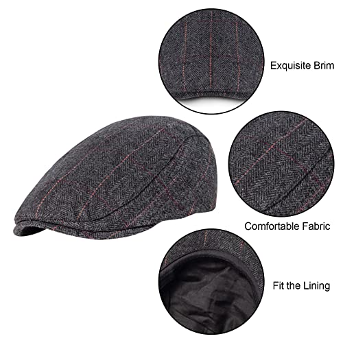 Senker 2 Pack Men's Classic Herringbone Tweed Wool Blend Flat Cap Ivy Gatsby Newsboy Cabbie Driving Hat,B-Black/Grey,One Size #TOP4