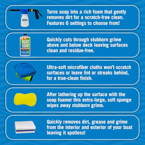 Image of Boat Cleaning Kit, Wash Soap, Foam Gun, Sponge, Microfiber Cloths, Marine