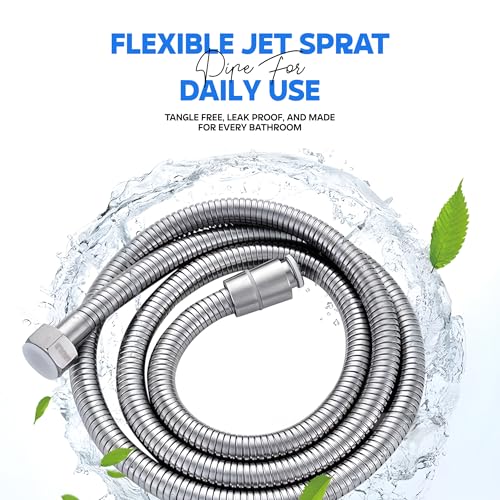 Image of Amazon Basics Stainless Steel Flexible Health Faucet Hose Pipe (1 Meter) | Rust-Proof Chrome Finish | Leak-Resistant Shower Hose for Jet Spray & Hand Shower | Universal Bathroom Connector
