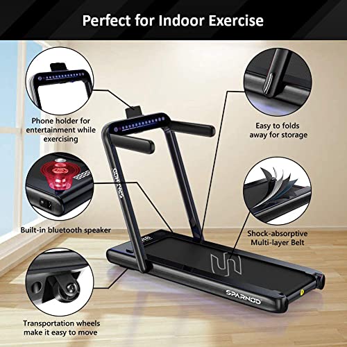 Image of Sparnod Fitness STH-3030 (4 HP Peak) 2 in 1 Foldable Treadmill for Home and Under Desk Walking Pad-Slim Enough to be stored Under Bed (Black)