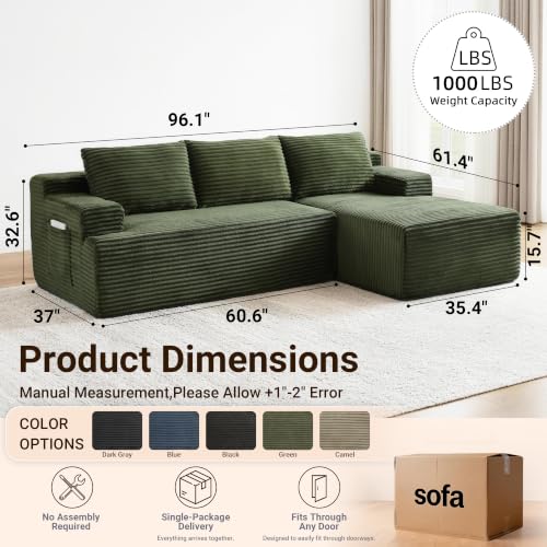 Image of Boneless Couch, Modular Sectional Couches for Living Room, U-Shaped Cloud Couch Sofa with Deep Seat, Fluffy Corduroy Upholstered Corner Sofa