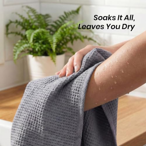 Image of Mush Bamboo Dual Texture Waffle Terry Bath Towel Set of 2 | Ultra Soft, Highly Absorbent, Quick Dry | Large Towels for Bath, Gym, Spa | Charcoal & Ash Grey (70x140 cm, 500 GSM)
