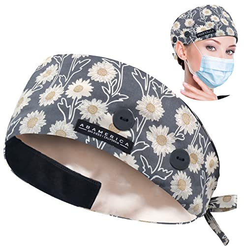 Image of ABAMERICA Working Caps with Button and Sweatband, Adjustable Working Hats for Women Men, One Size(Tie Back or Toggle)
