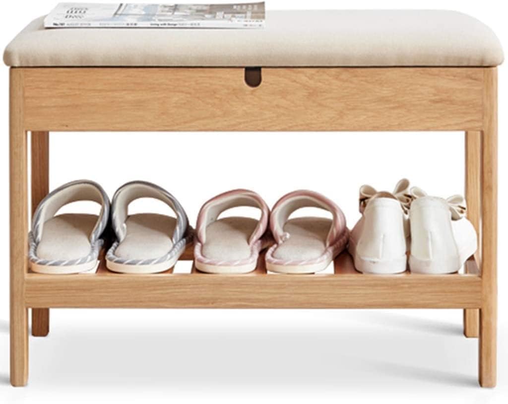 SXZenSpace Entryway Shoe Bench Storage End of Bed Rack Nordic Framework, Changing Stool(Color:Primary Color+Beige), 1