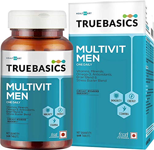 TrueBasics Multivit Men, Multivitamin For Men, With Zinc, Vitamin C, Vitamin D3 and Multiminerals, Antioxidant-Rich, Stress Buster Blend, Clinically Researched Ingredients, 90 Multivitamin Tablets TrueBasics Multivit Men, Multivitamin For Men, With Zinc, Vitamin C, Vitamin D3 and Multiminerals, Antioxidant-Rich, Stress Buster Blend, Clinically Researched Ingredients, 90 Multivitamin Tablets