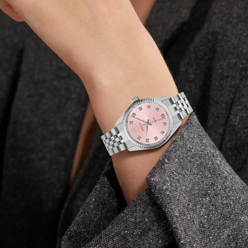 Image of PASCAL Timeless Classic Diamond Watch for Women Men, Swiss Quartz | Lab-Grown Diamonds, Sapphire Crystal, Stainless Steel Strap, 10 ATM Waterproof, Luxury Watch Gift,Fits Wrist 6.5 inch-9.5 inch