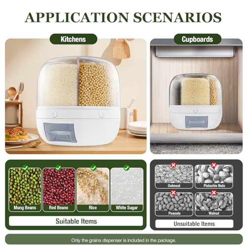 KeruRome Rotating Dry Storage 6 Grid Cereal Storage Container Dispenser Countertop, Grain Organizer and Dispenser Round 360 Food Rotating Dispenser for Store Rice, Red Beans, Yellow Beans - Thumbnail 7