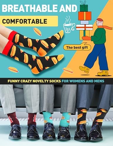 Men Funny Socks Fun Dress Cozy Crazy Cute Fashion Novelty Fun Gift Breathable Cotton Crew Socks Stocking Stuffers for Mens(Bright Food(12 Pairs),L) — view 3