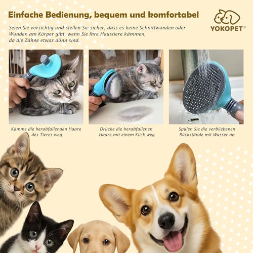 YOKOPET Hundebürste Katzenbürste, Haustier Bürsten Unterwolle, Hundebürste Katzenbürste für Langhaar und Kurzhaar, Sauberes Haustierhaar von der Bürste mit Einem Knopf