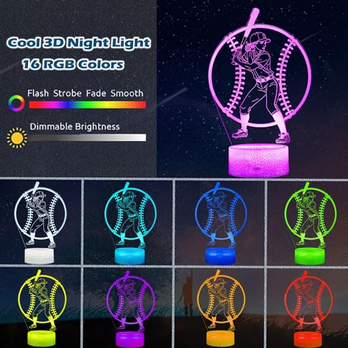Image of Baseball Gifts for Girls, Softball Night Light, 3D Illusion Lamp with 16 Colors Changing, Timer, 4 Flash Modes and Dimmable, Accessories Stuff for Room Decoration, Kids Girls Holiday Xmas Gifts