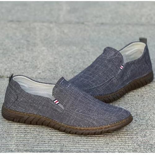 MILDSEVEN Fashion Men's Casual Linen Shoes, Simplicity Breathable Canvas Shoes, Comfortable Retro Handmade Loafers,7,Grey4
