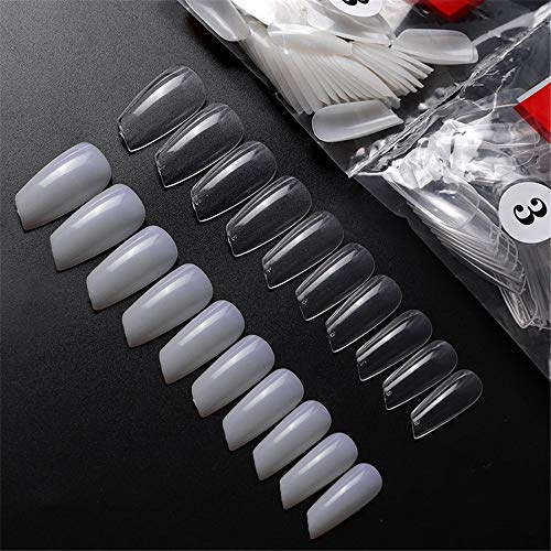 500pcs Lipstick False Nail Full cover Ballerina Acrylic Fake Nail French Nail tips for Nail salon DIY nail art (Clear)