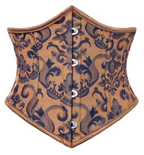 SCARLET DARKNESS Damen Steampunk Korsettgürtel Vintage Lace Up Breiter Gürtel Orange Dunkelblau Jacquard 40