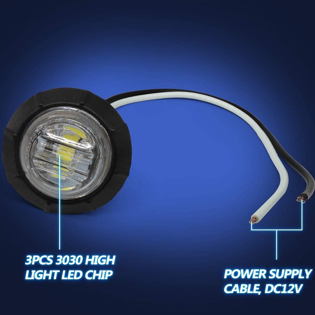 Biqing 30PCS Luces de Posición Lateral,Universal Luz Indicadora de Marcador Redonda de 3/4" LED Frontal y Lateral Trasera 12V/24V Luz de Gálibo Luz de Advertencia Impermeable (Ámbar+Rojo+Blanc)