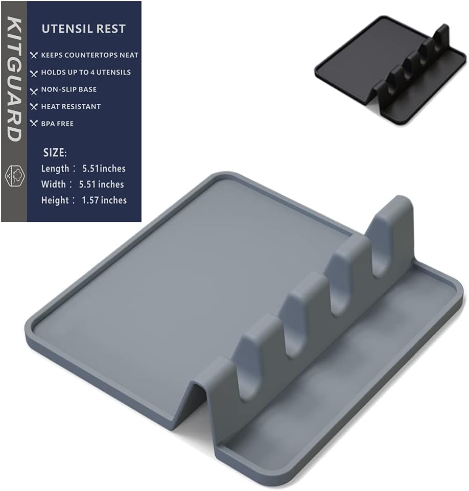 Spoon Rest Gray,Silicon Spoon Rest Mat,Stove Spoon Rest