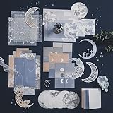 Doraking 63PCS Moon Embellishment Scrapbook Paper Packs for Journaling Supplies, Material Papers Memos Stamps Cards for Journals Planners Aesthetic DIY Art Crafts Collage Album