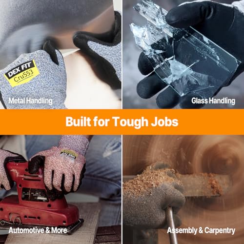 Image of DEX FIT Level 5 Cut Resistant Gloves Cru553, 3D Comfort Stretch Fit, Power Grip, Durable Foam Nitrile, Smart Touch, Machine Washable, Thin & Lightweight, Black Grey 9 (L) 3 Pairs