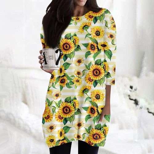 3/4 Length Sleeve Womens Tops Fitted Bohemian Floral Print Classic Blouses Light Fall Shirts to Wear with Leggings2