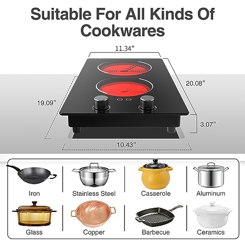 Electric Cooktop,110V 2100W Electric Stove Top With Knob Control, 10 Power Levels, Kids Lock & Timer, Hot Surface Indicator, Overheat Protection,Built-In Radiant Double Induction Cooktop #TOP4