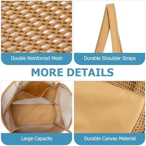 Iioscre Beach Bag for Women, Causal Hobo handBag with Zipper Inner Pocket, Foldable Swim Tote Bag for Vacation Essentials Khaki — view 5