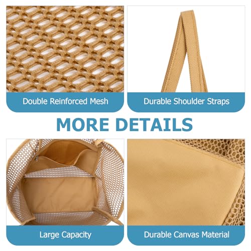 Image of Iioscre Beach Bag for Women, Causal Hobo Bag with Zipper Inner Pocket, Foldable Mesh Dive Duffle Bag for Vacation Essentials