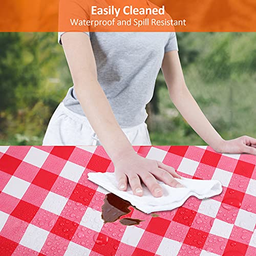 Picnic Table And Bench Fitted Tablecloth Cover, 3-Piece Set, Kenobee Flannel Backing Elastic Edge Waterproof Wipeable Plastic Cover Vinyl Tablecloth For Home Goods Indoor Outdoor Patio, Red-White #TOP2