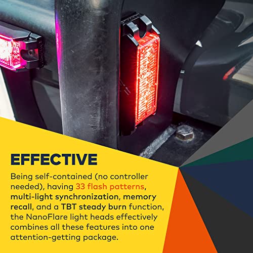 Image of LAMPHUS 4pc NanoFlare 3.5 inch 3W Amber LED Surface Mount Police Grill Strobe Warning Lights [SAE Class 1] Orange 12V Rectangle Grille Flashing Emergency Light for Pilot Work Truck Vehicles Cars