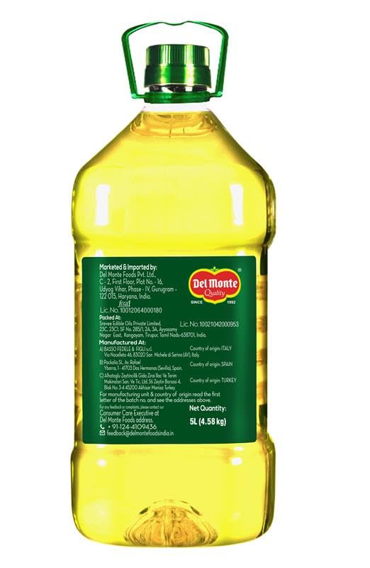 Image of Del Monte Light Olive Oil (Imported) | Extra Light in Flavour & Aroma | Ideal for Everyday Indian Cooking - Deep Frying, Curries, Roasting & Sauteing | High MUFA & Rich in Antioxidants | 5L PET Bottle