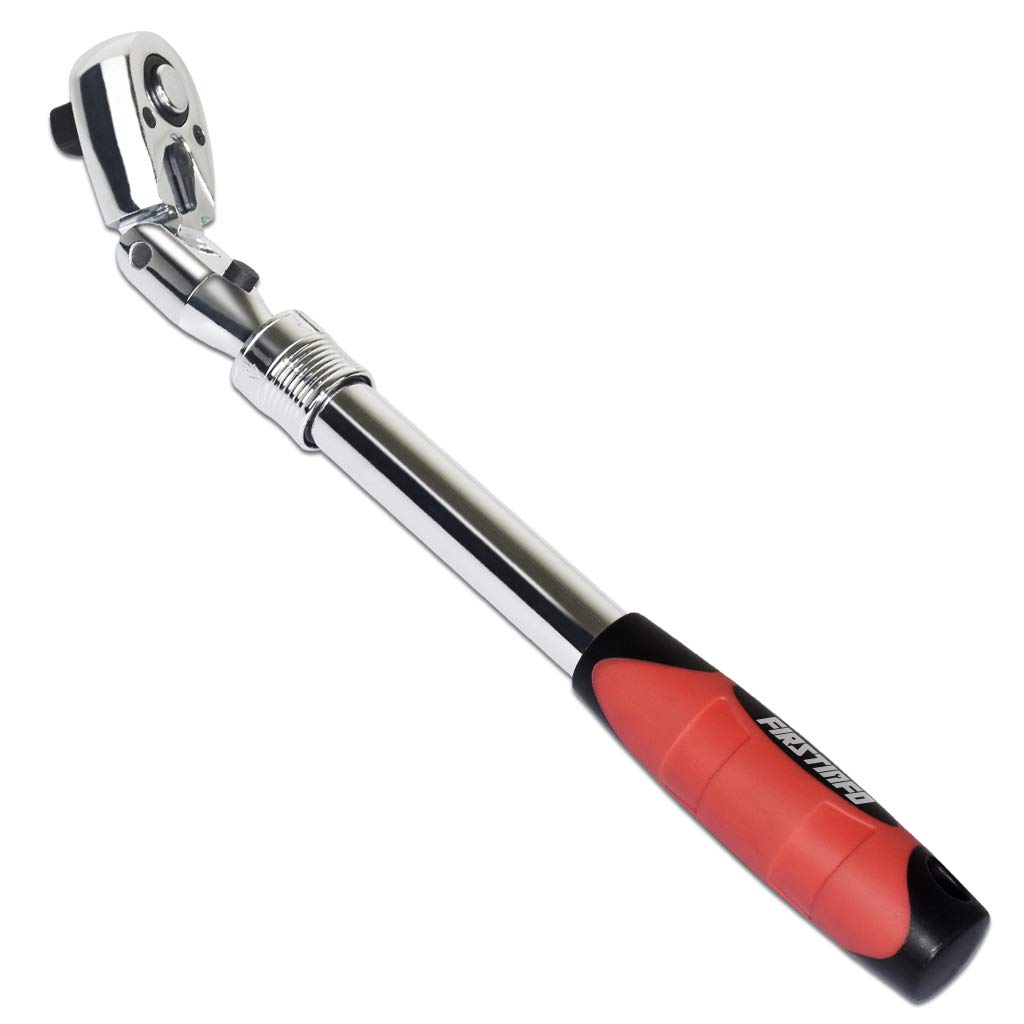 FIRSTINFO 1/2-Inch Drive Locking & Flexible Extendable Ratchet Wrench Reversible,Soft-Grip with 72-Tooth Geared Action (Length: 13.8-19.3 Inches)