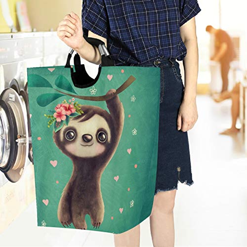 Visesunny Classic Sloth With Floral Animal Large Capacity Laundry Hamper Basket Water-Resistant Oxford Cloth Storage Baskets For Bedroom, Bathroom, Dorm, Kids Room #TOP5