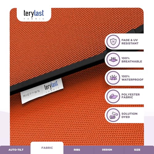 Image of Midtown Umbrellas 10-Year-No-Fade - 8 Ft - UV Proof Bright Orange Polyester Fabric - Umbrella Outdoor Patio, Auto-Tilt Aluminum Frame Patio Umbrella for Garden, Pool & Deck - Black Pole