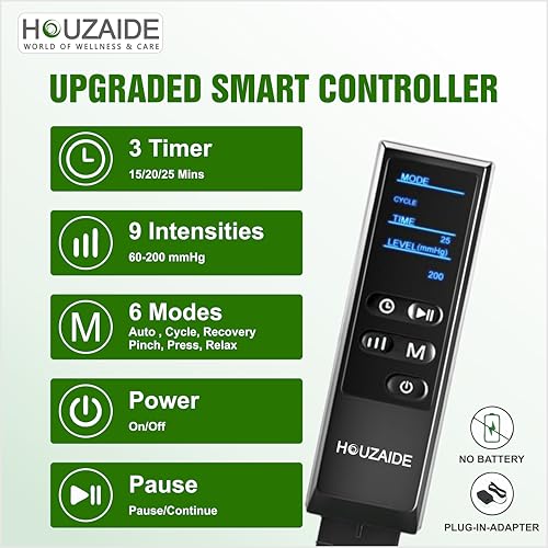 Image of Houzaide Leg Massager for Pain Relief | Foot Calf & Thigh Recovery | Full Air Compression Leg Massager for Blood Circulation and Pain Relief | 6 Mode, 4 Zones, 9 Intensity | 1 Year Warranty - Raksha Bandhan Gift Option