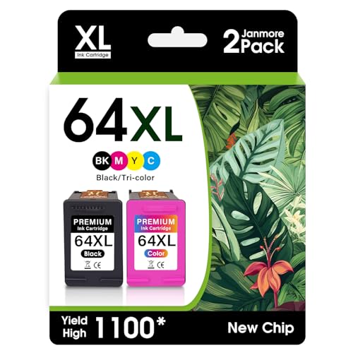 Image of JANMORE 64 XL 64XL Black and Color Ink Cartridge Combo Pack Replacement for HP 64XL Ink Compatible for HP 7855, 7858, Envy Photo 7855 7858 7800 7100 7155 6255 7164 Inspire Tango Printers