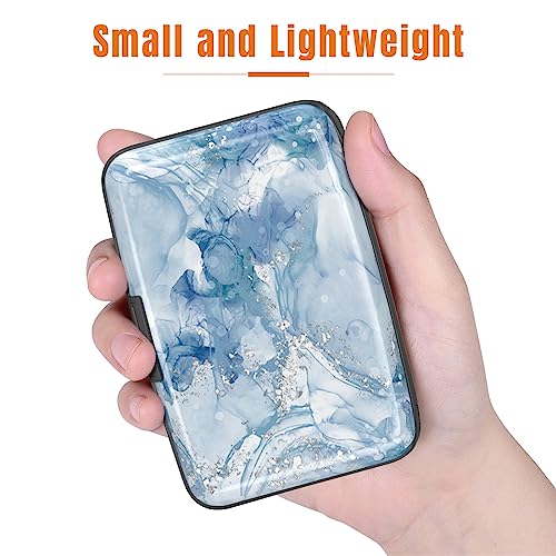 Image of Rimilak Aluminuml Credit Card Holder, Mini Credit Card Wallet RFID Blocking Slim Metal Hard Case for Women Men, Blue Mable