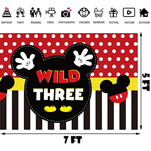 Letdec 7X5 Ft Mickey 3Rd Birthday Photography Backdrop Mickey Inspired Wild Three Photo Background Mouse Themed Boy's Third Birthday Party Supplies Photo Studio Props Decorations #TOP4