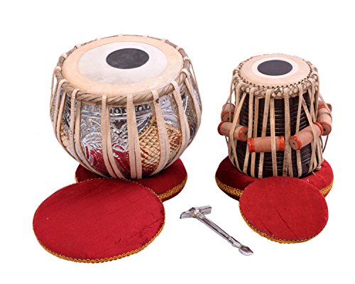 INDIAN MUSICAL INSTRUMENT Tabla Drum Set Finest Bayan & Dayan with Book, Hammer, Cushions & Cover (SILVER DESIGN)