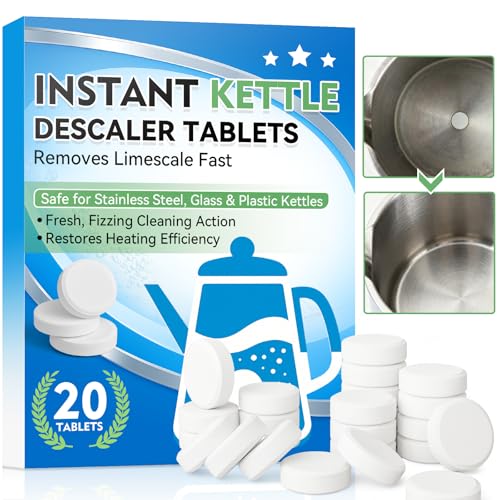Pastillas descalcificadoras para hervidor de agua (20 unidades) – eficaz descalcificador para hervidores, cafeteras y planchas – De rápida solución, limpieza profunda y mejor rendimiento de