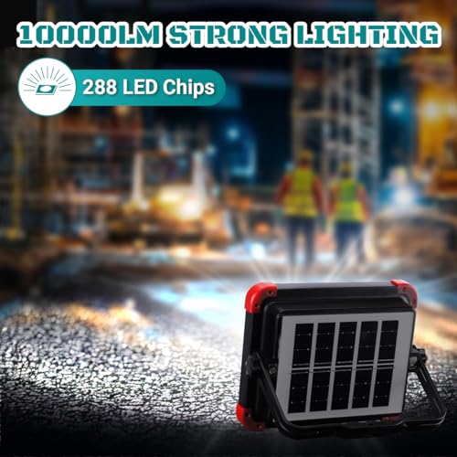 image for LeKaufen 100W LED Solar Work Light - 10000LM Rechargeable Flood Light 
