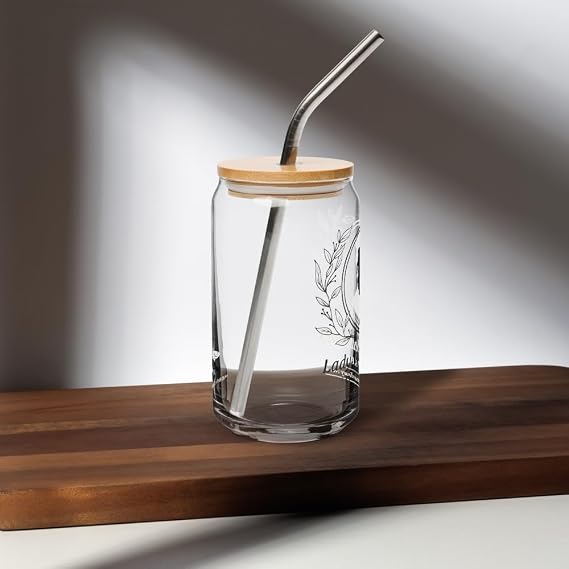 Bridgerton Lady Whistledown 16oz (473 ml) Can-Shaped Glass with Bamboo Lid and Straw Officially Licensed