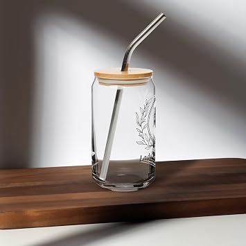 Bridgerton Lady Whistledown 16oz (473 ml) Can-Shaped Glass with Bamboo Lid and Straw Officially Licensed