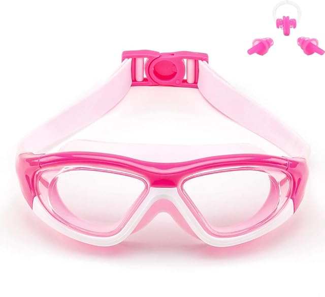 Big Frame Wide-Vision Swim Goggles for Children Girls Boys(Age 6-15 years old), Premium Polarized Kids Swimming Goggles Diving Mask Anti Fog No Leaking UV Protection-with FREE Case,Nose Clip Ear Plugs