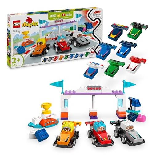 LEGO DUPLO Town F1 Team Race Cars & Drivers - Fine Motor Skills Toy for 2+ Year Old Toddlers, Boys & Girls - incl. 10 Car Toys, a Crane, Start Lights & Podium - Gift Idea - 10445