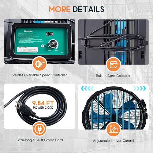 Image of Albott 36 Inch Industrial Drum Fan, 500W Plastic High Velocity Floor Fan with Wheels and Stepless Variable Speed, Air Flow 15,300 CFM, Ideal for Commercial, Garage, Warehouse, Workshop, Factory